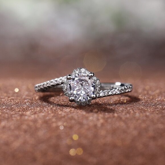 😍Beautiful CZ Diamond Twisted Macro Pave Silver Pure Flower Wedding Ring, K844 - Picture 3 of 8